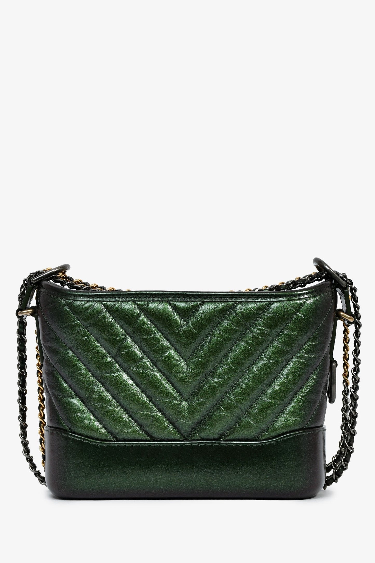 Chanel™ 2019 Limited Edition Metallic Green Aged Leather Chevron Small Gabrielle Crossbody