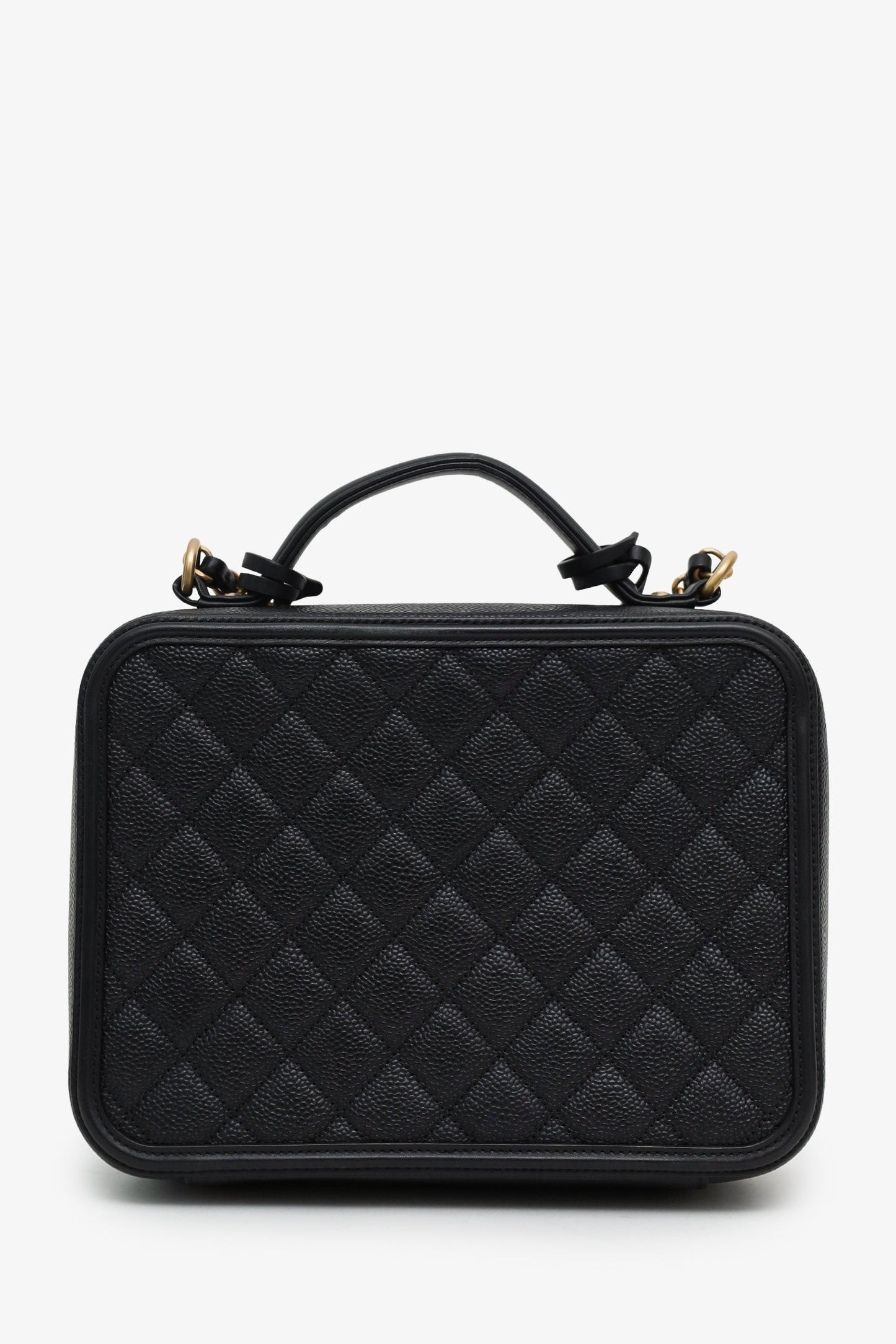Chanel™ 2018-19 Black Caviar Leather Large Filigree Vanity Case