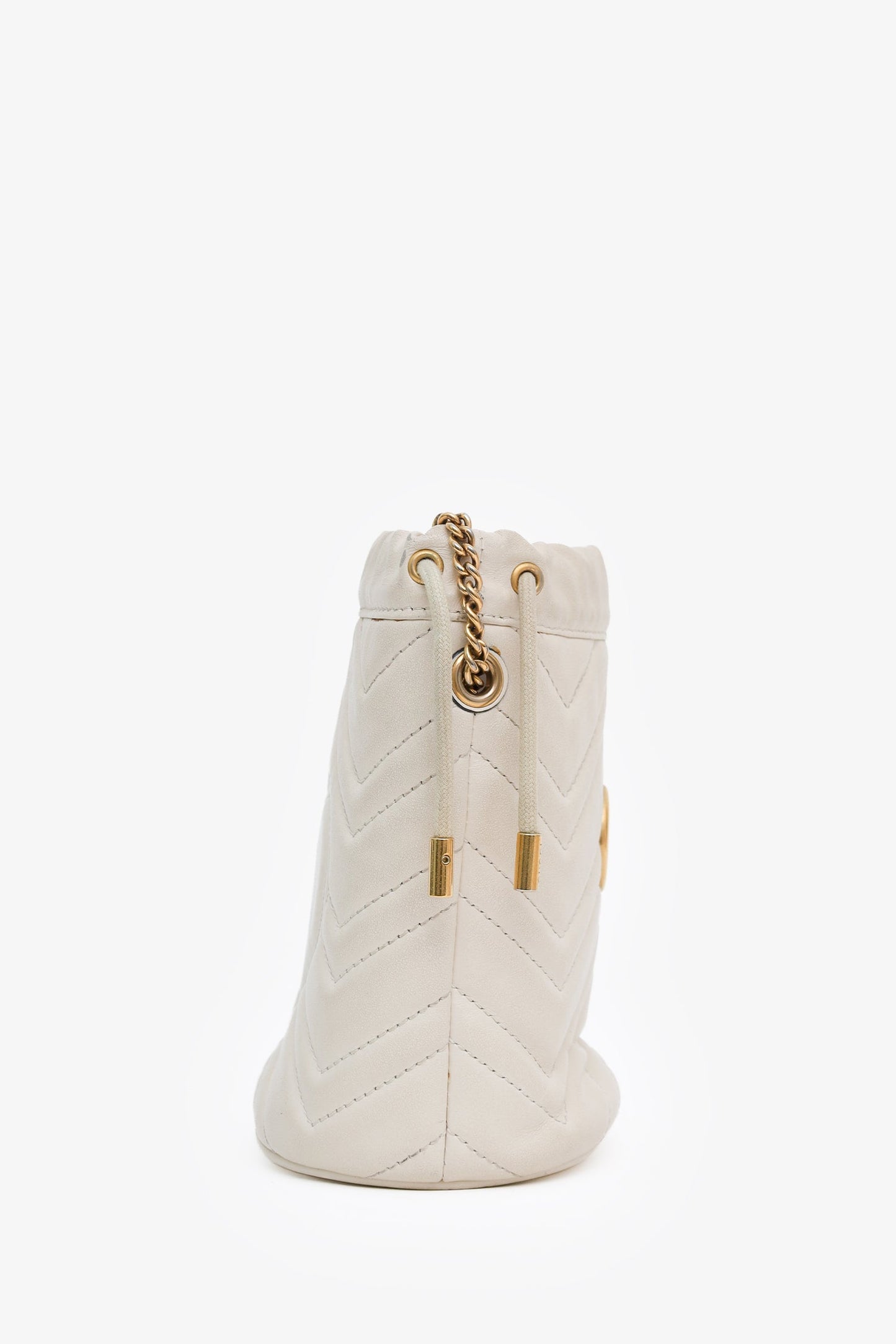 Gucci White Leather Chevron Quilted Mini Marmont Bucket Bag
