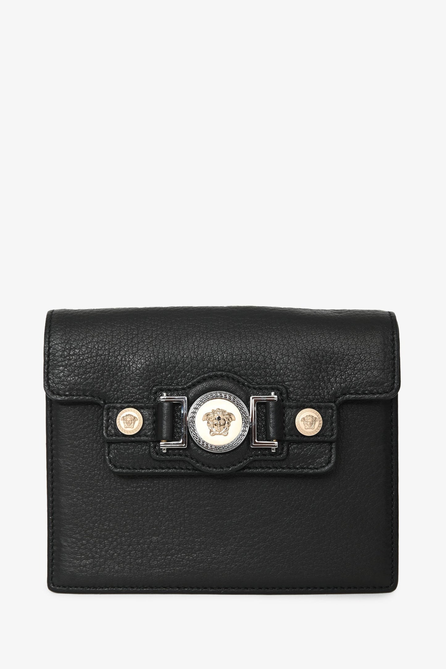 Versace Black Leather Medusa Flap Crossbody Bag