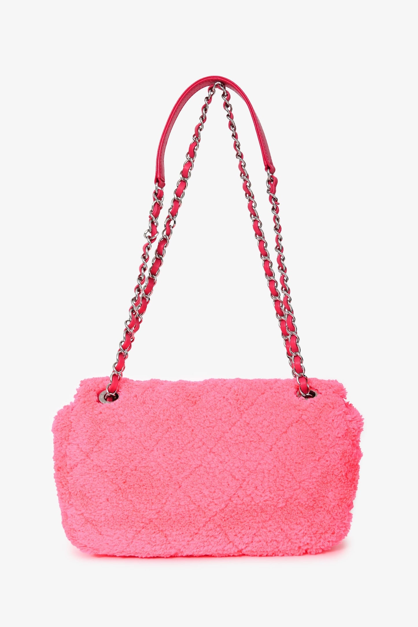 Chanel™ 2019 Neon Pink Terry Cloth Coco Beach Small Flap Bag SHW