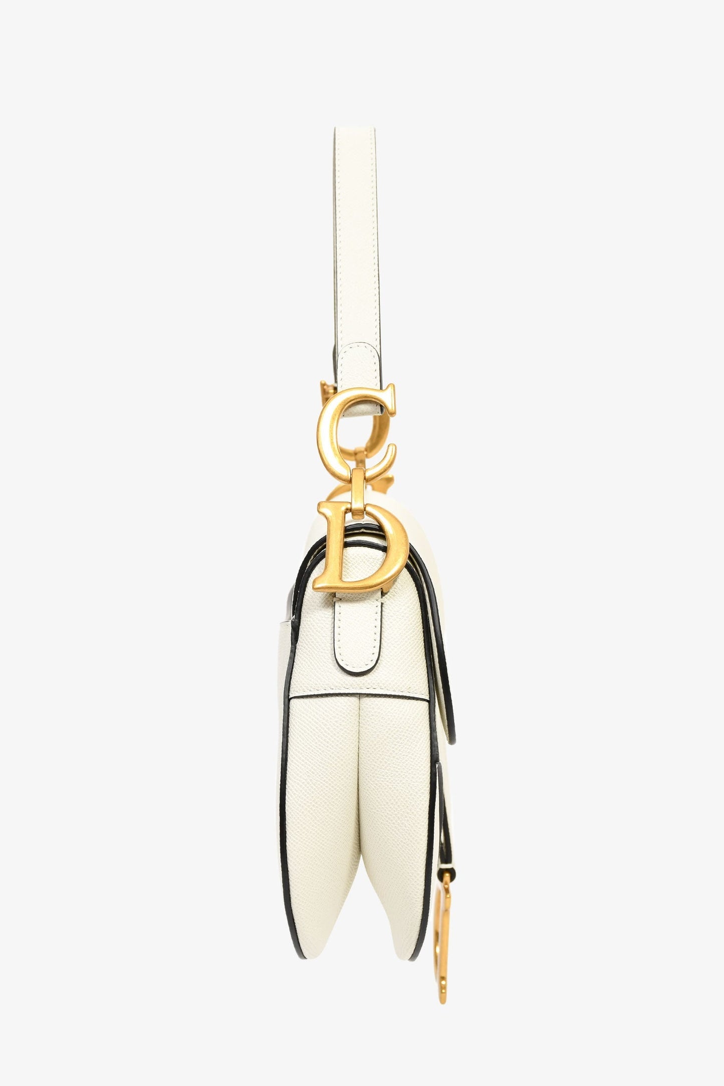 Christian Dior 2020 White Grained Calfskin Leather 'Saddle' Medium Bag