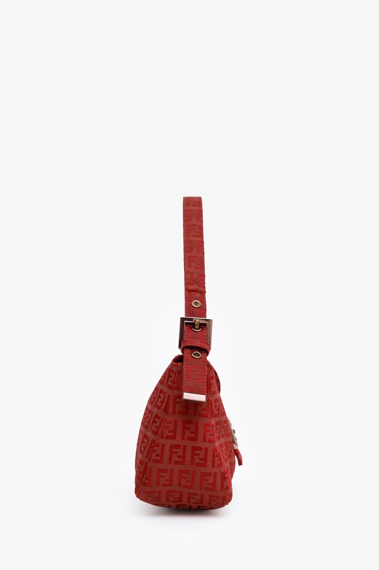 Fendi Red FF Zucca Canvas Baguette Flap Bag