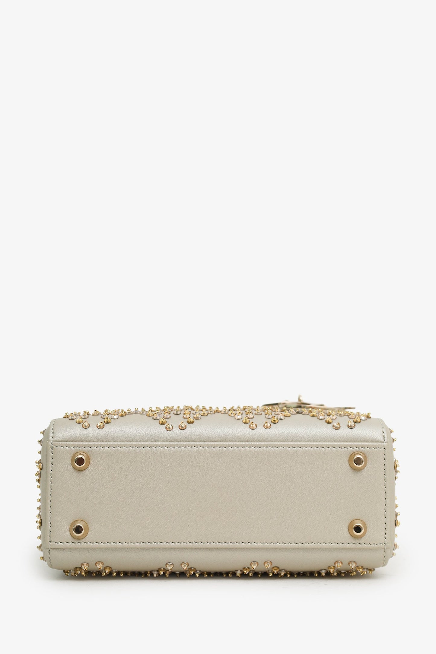 Christian Dior 2023 Platinum Metallic Cannage Lambskin Beaded Embroidery Mini Lady Dior