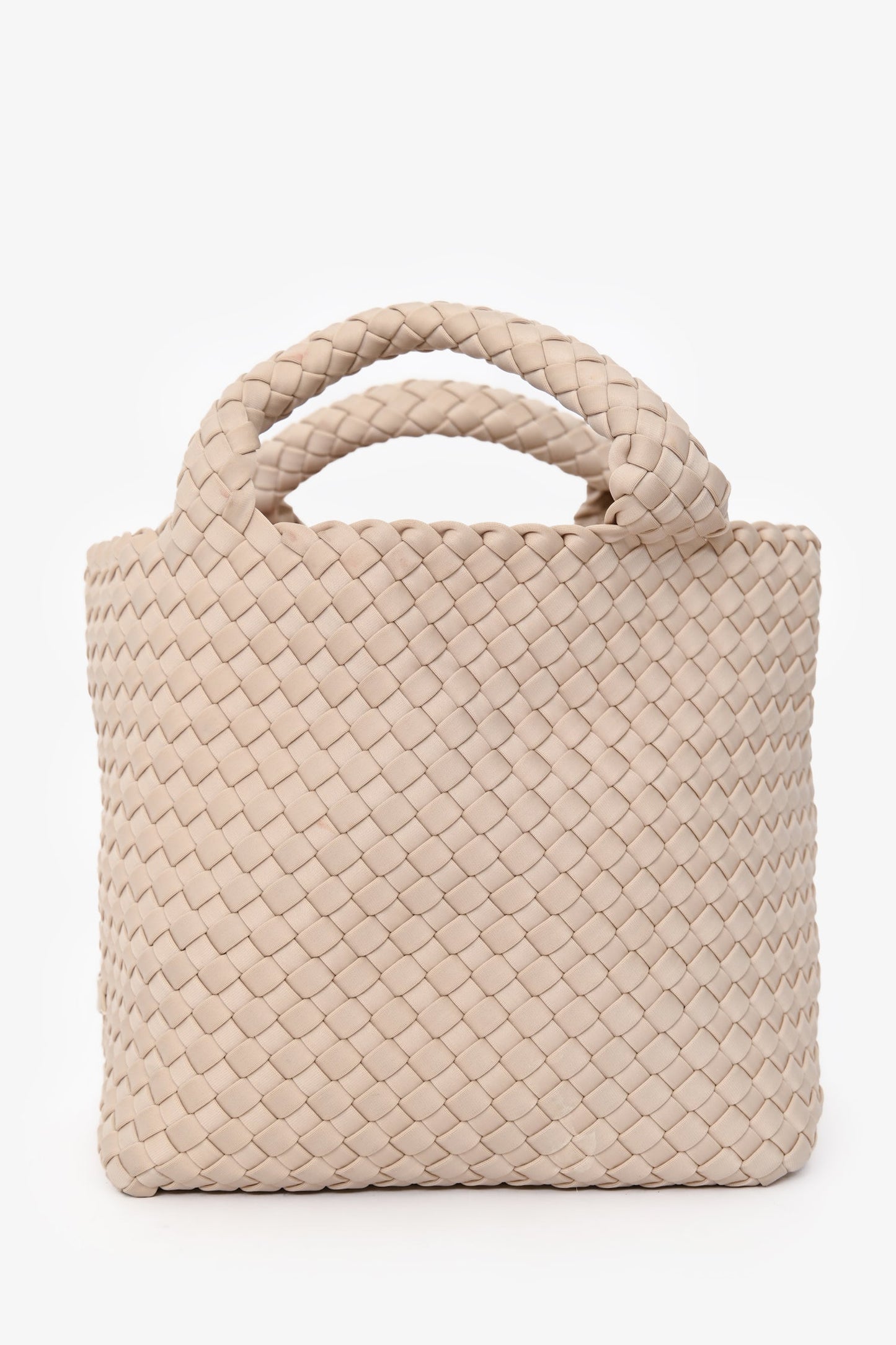 Naghedi Cream Woven Fabric Petite St. Barths Neoprene Tote Bag with Pouch