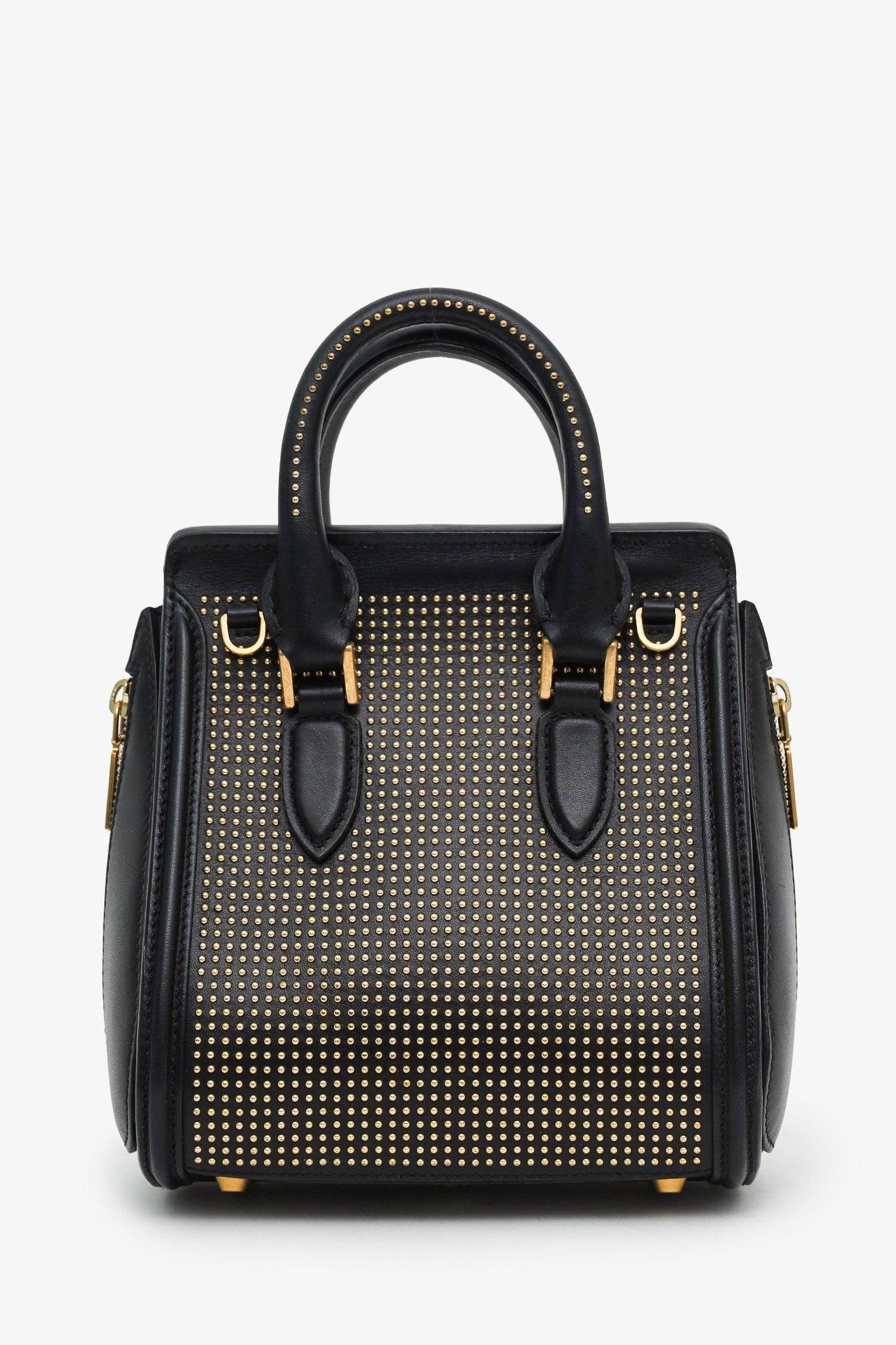 Alexander McQueen Black Leather Mini Studded Heroine Bag with Strap