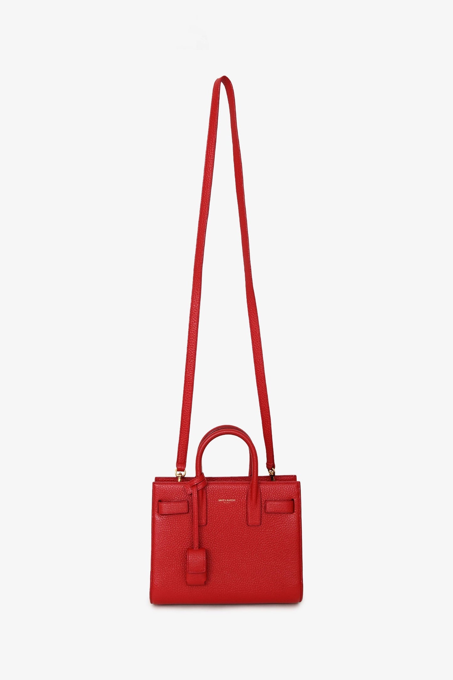 Saint Laurent 2015 Red Grained Leather Nano Sac de Jour with Strap
