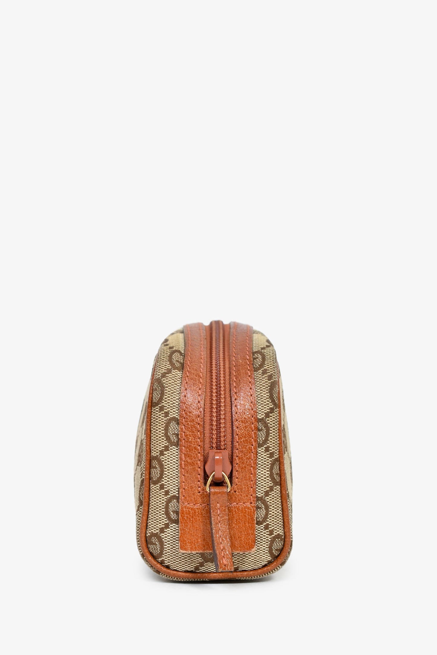 Gucci Tan Monogram Canvas Leather Mini Cosmetic Pouch