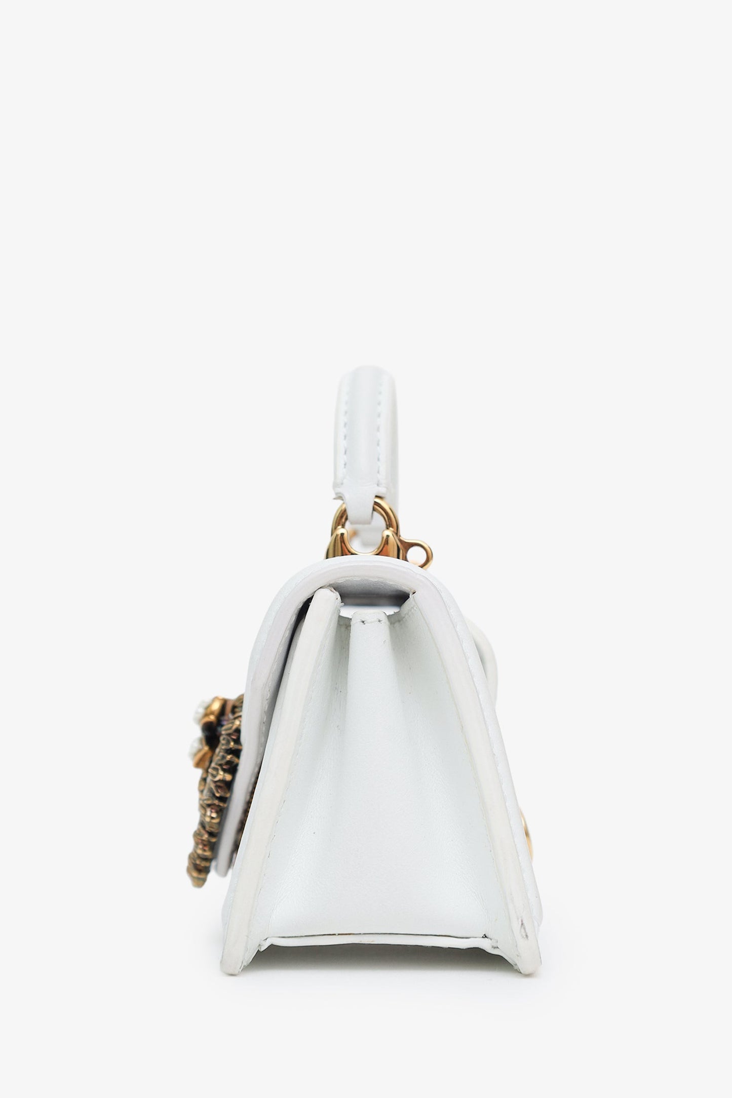 Dolce & Gabbana White Leather Micro Mini Devotion Bag With Chain Strap