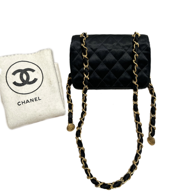 Chanel  1986 1988 Cf Black Gold Mini 14 Little Golden Bean Handbag