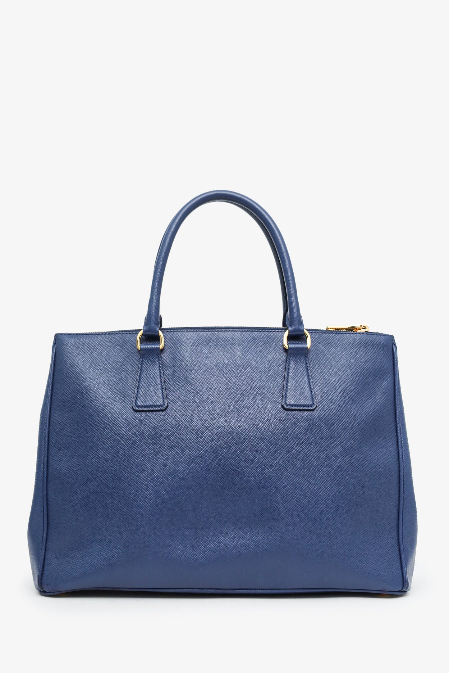 Prada Navy Saffiano Double Zip Medium Galleria Tote with Strap