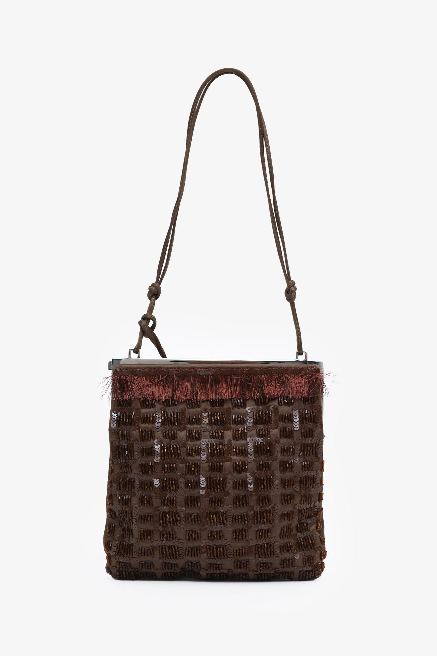 Gucci Brown Sequin Beaded Tassel Shoulder Bag
