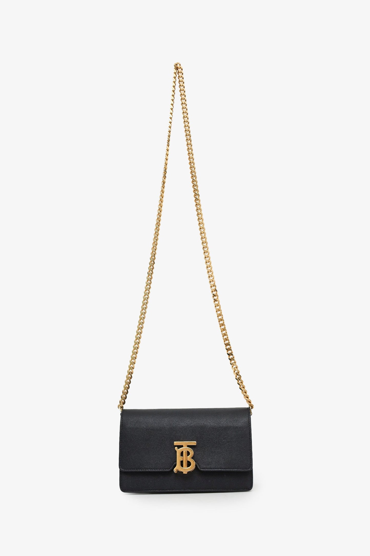 Burberry Black Calfskin Leather TB Wallet on Chain