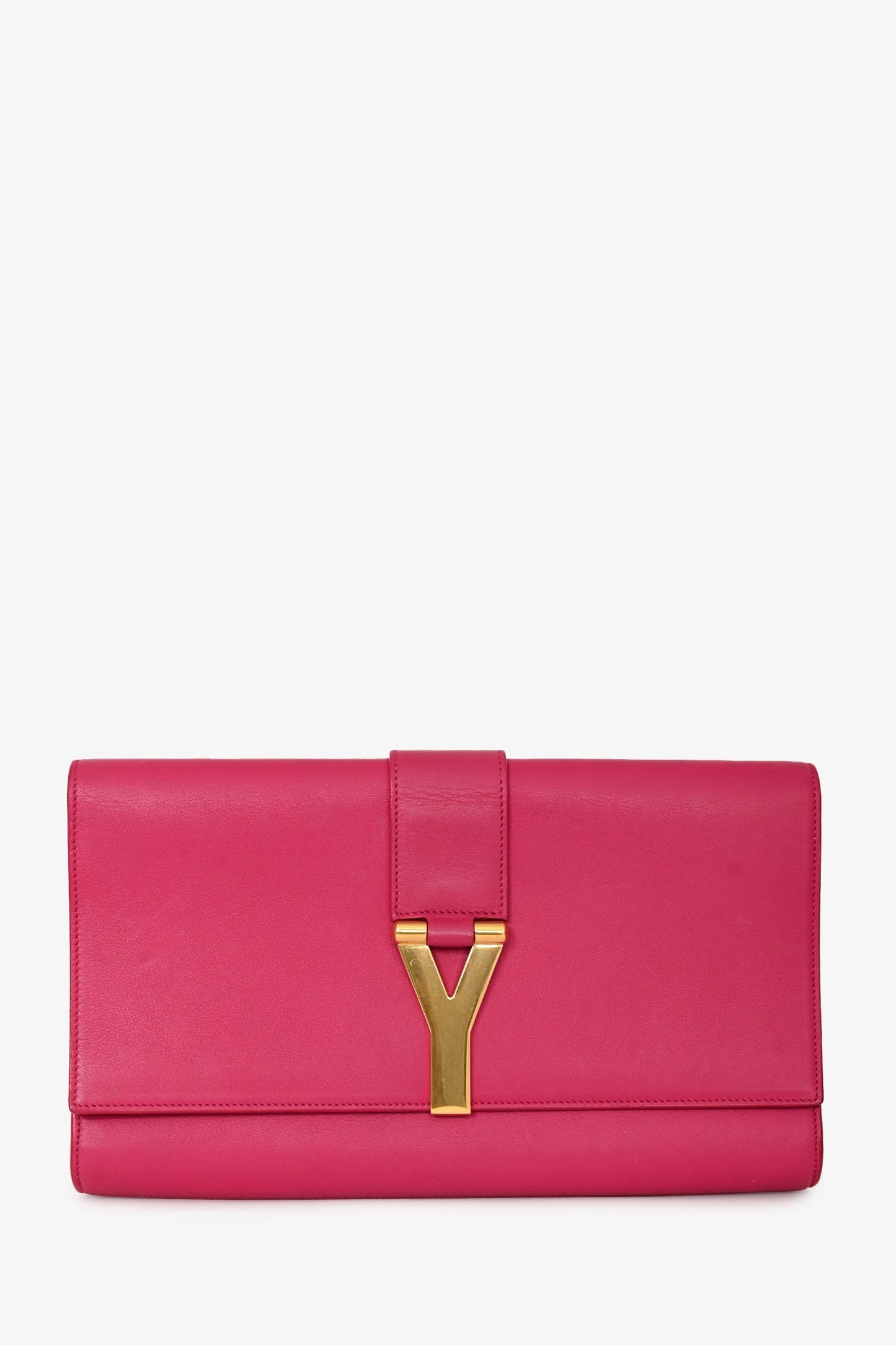 Saint Laurent 2020 Hot Pink Leather Ligne Clutch