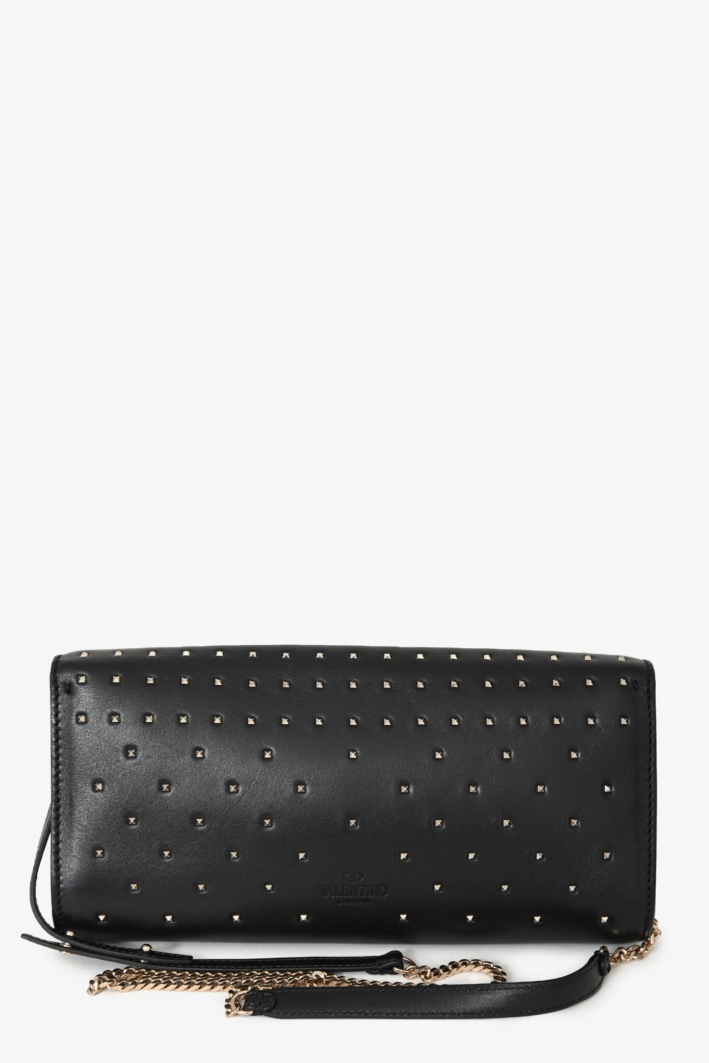 Valentino Black Leather Rockstud All Over Demilune Crossbody