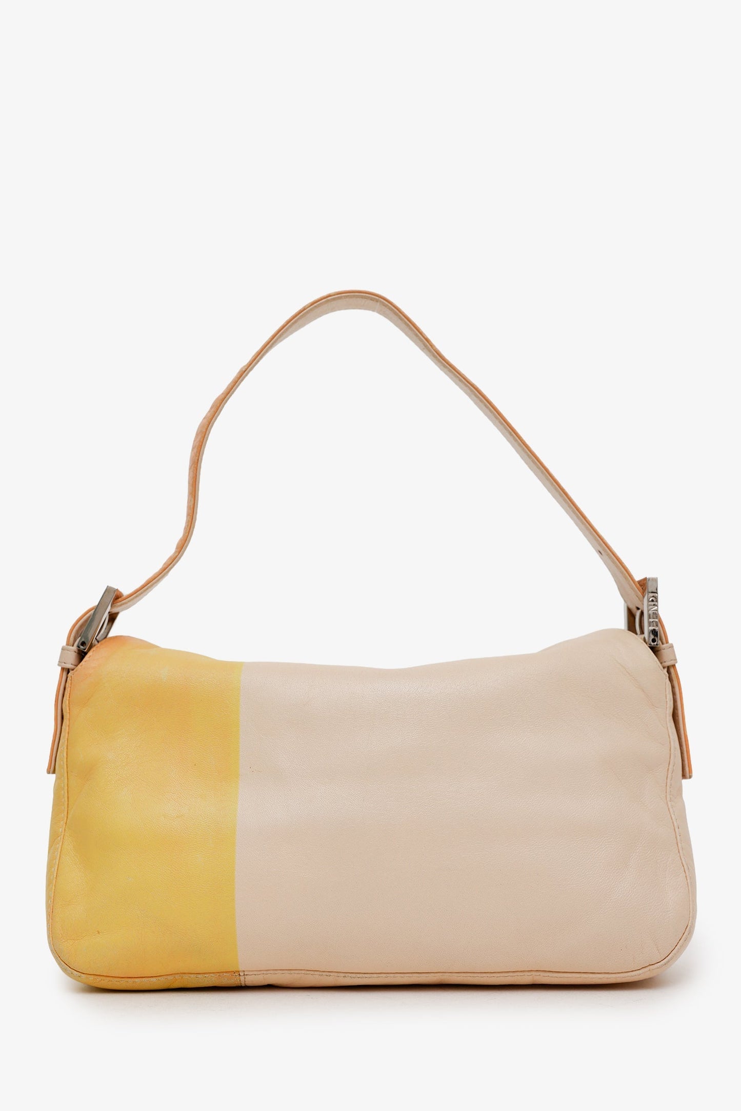 Fendi Pink/Yellow Colourblock Leather Baguette Shoulder Bag