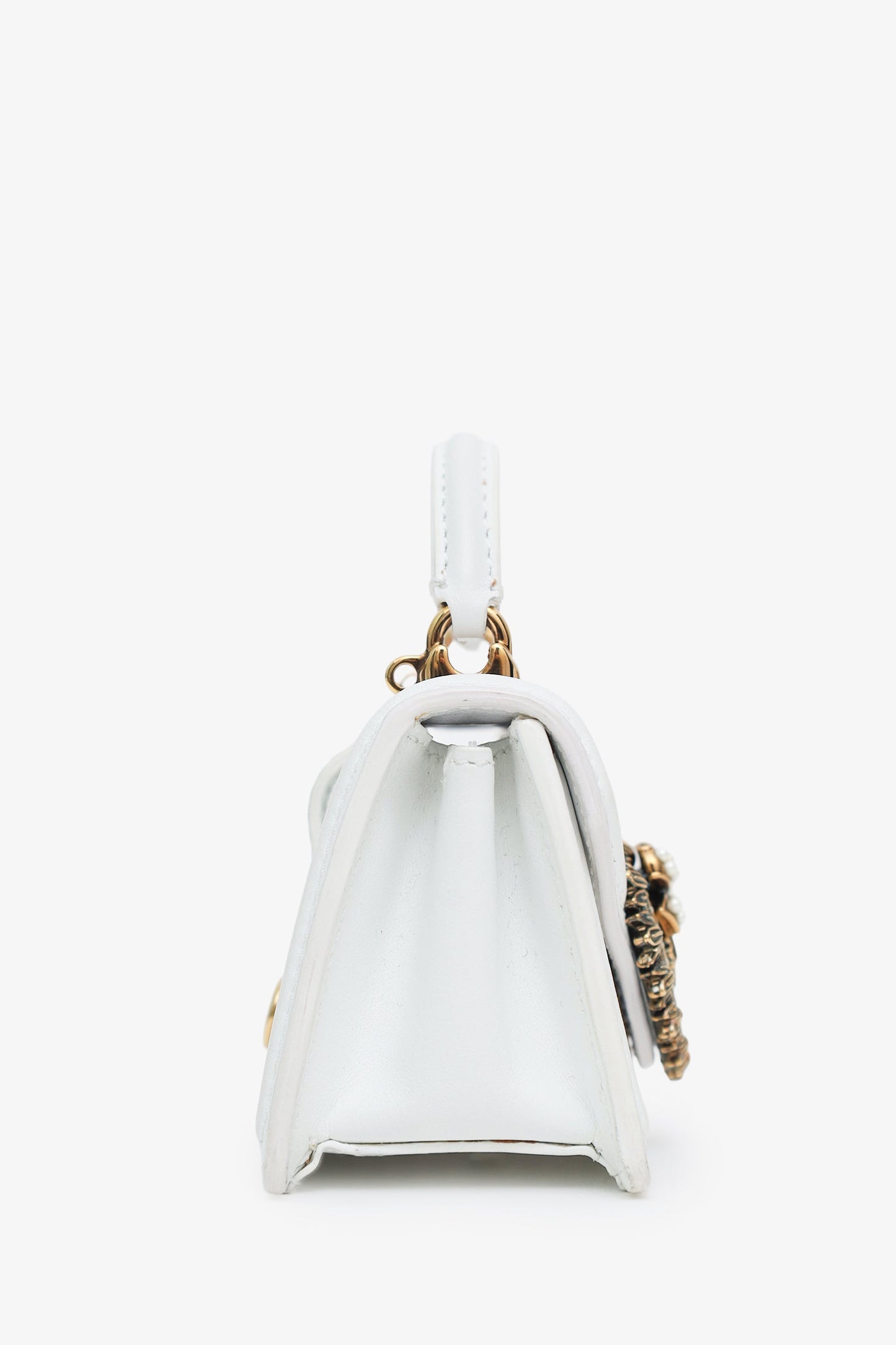 Dolce & Gabbana White Leather Micro Mini Devotion Bag With Chain Strap