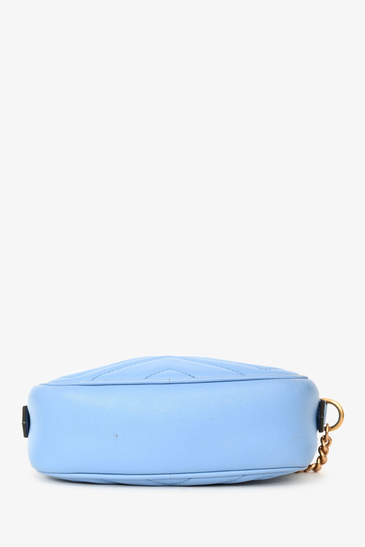Gucci Light Blue Leather Chevron Quilted Mini GG Marmont Crossbody Bag