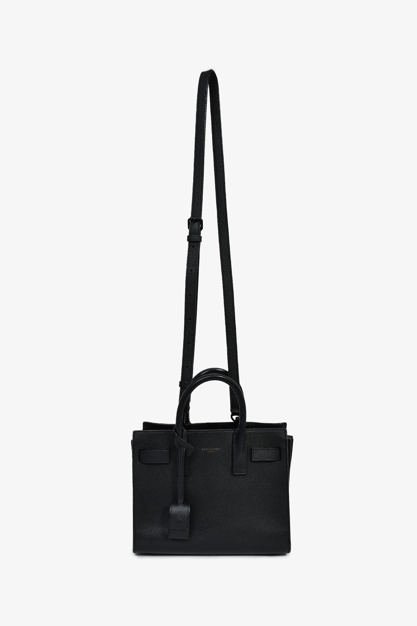 Saint Laurent Black Grained Leather Nano 'Sac de Jour' with Strap