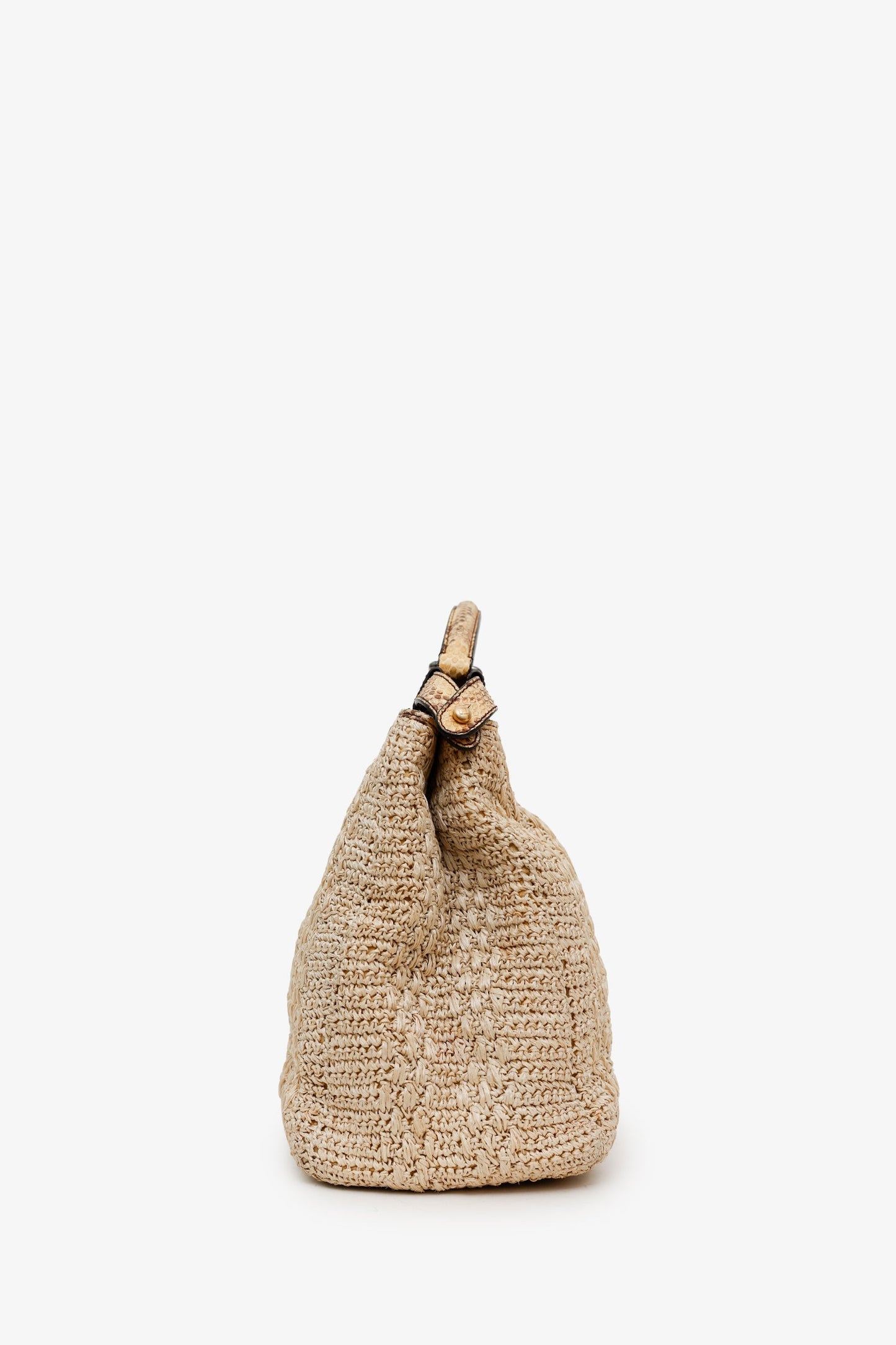 Fendi Beige Raffia and Snakeskin Large Peekaboo Satchel Bag