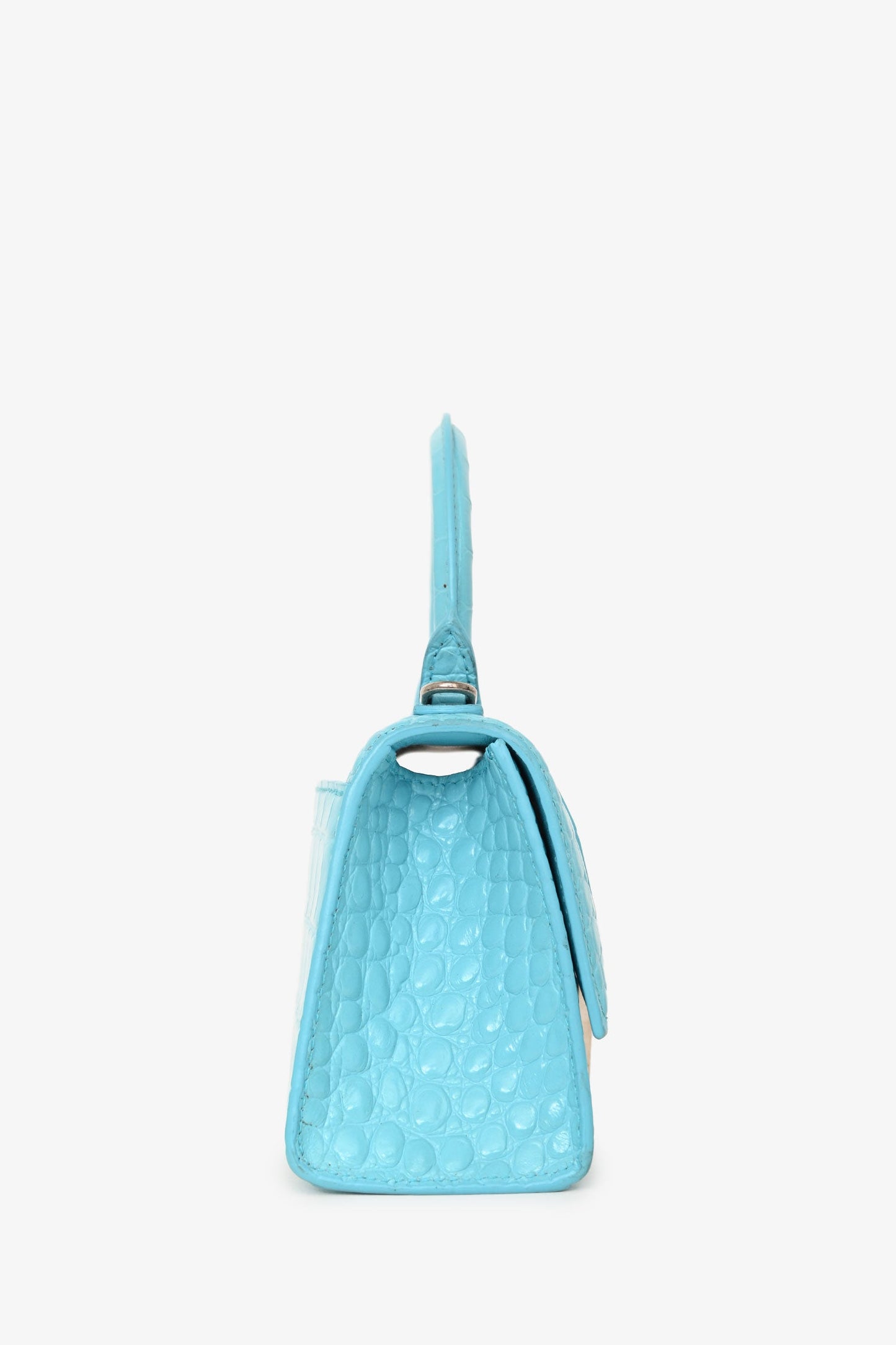 Balenciaga Blue Croc Embossed Hourglass XS Top Handle With Strap