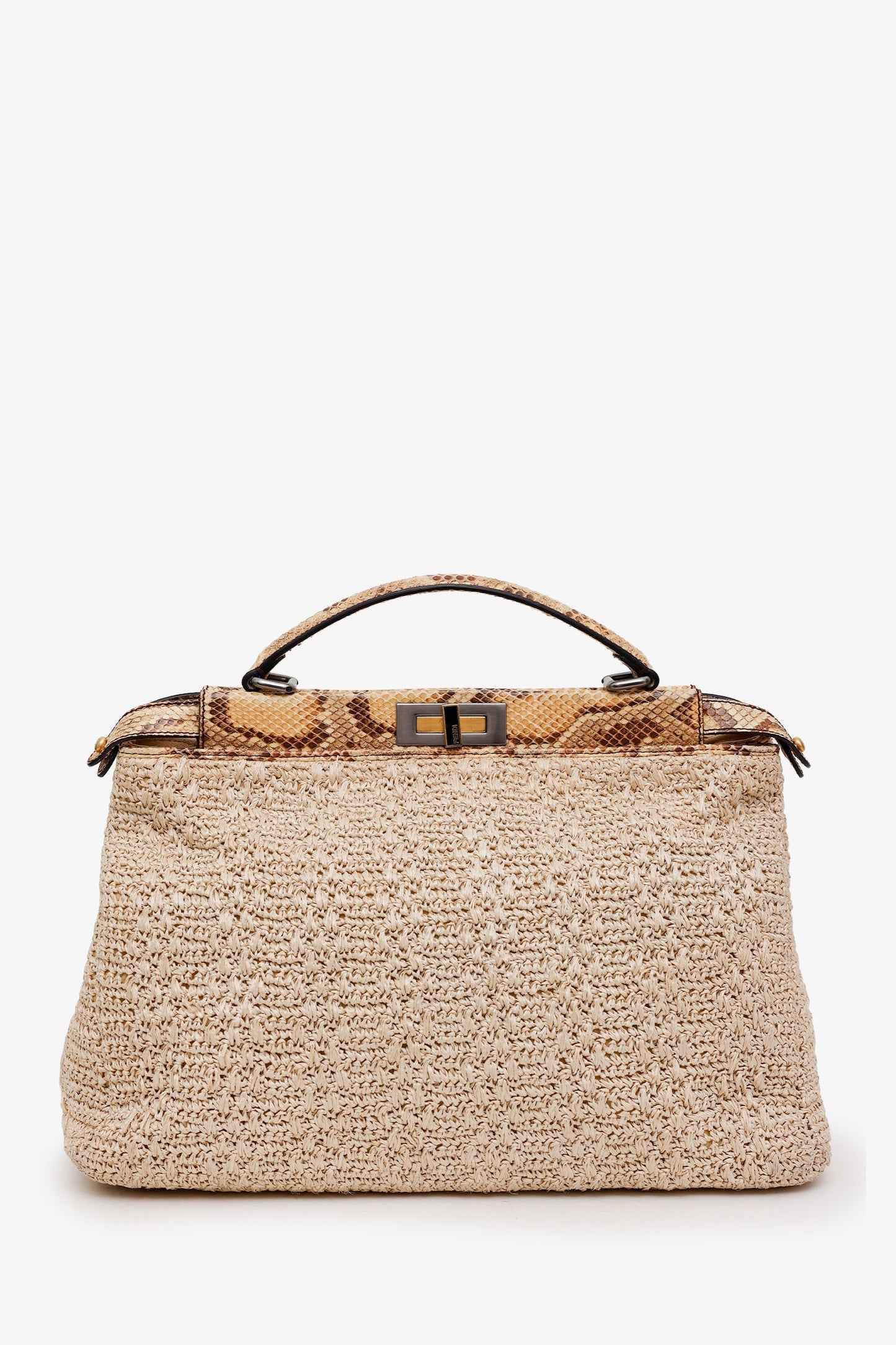Fendi Beige Raffia and Snakeskin Large Peekaboo Satchel Bag