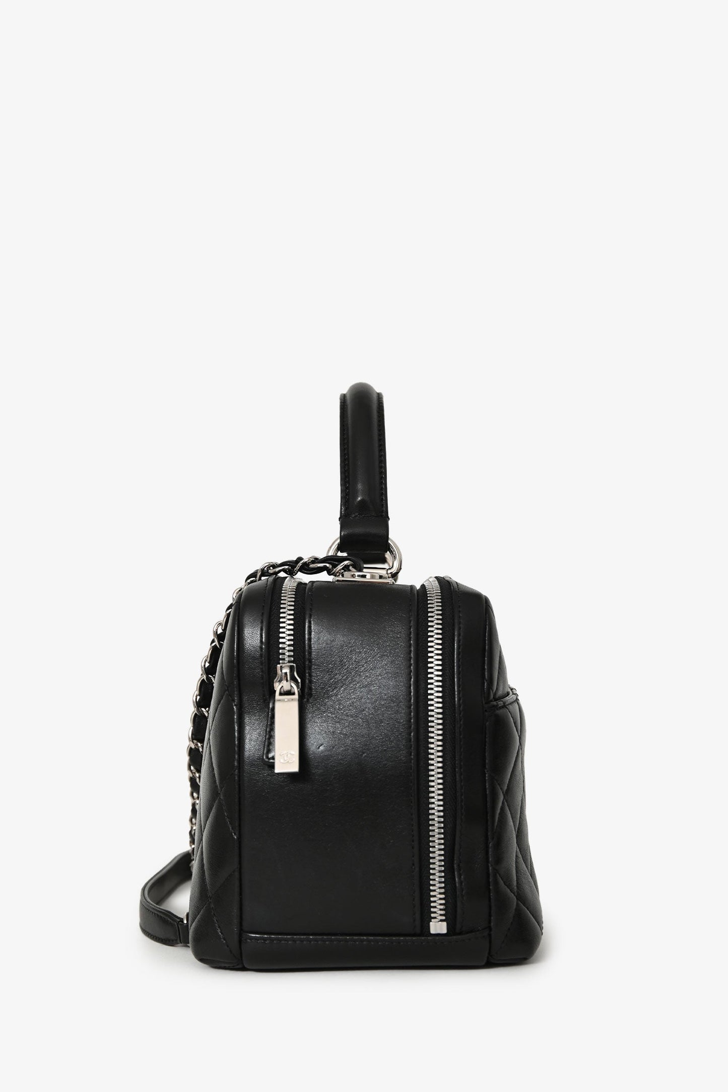 Chanel™ Black Quilted Lambskin Trendy CC Medium Bowling Bag Silver Hardware