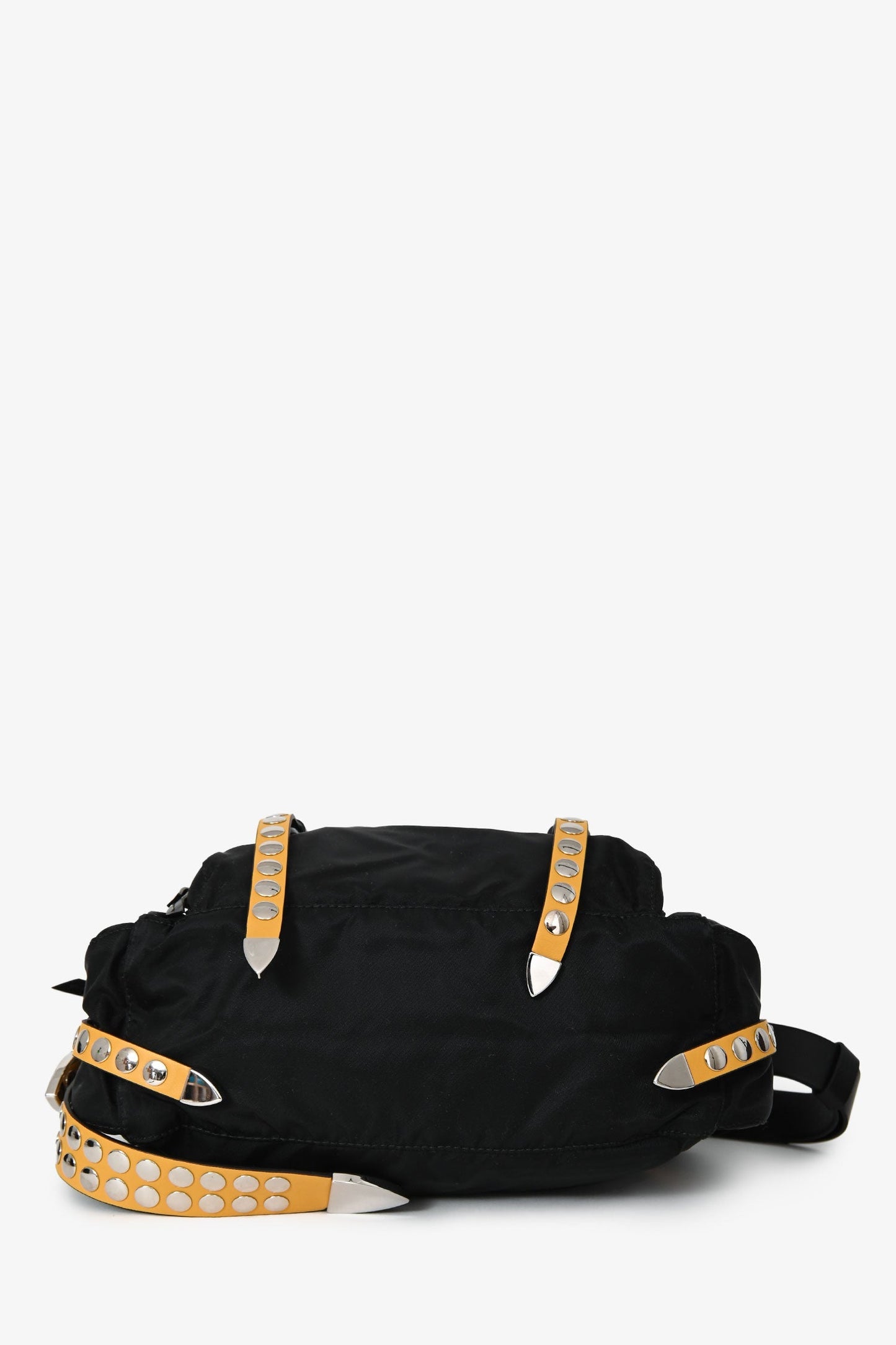 Prada Black Nylon Yellow Leather Studded Messenger Bag