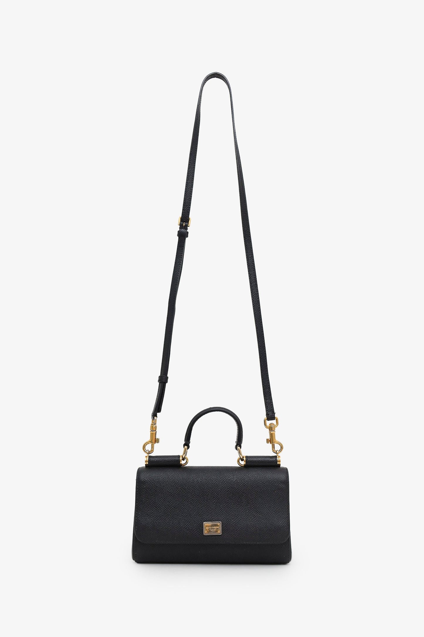Dolce & Gabbana Black Leather Small Sicily Top Handle with Strap