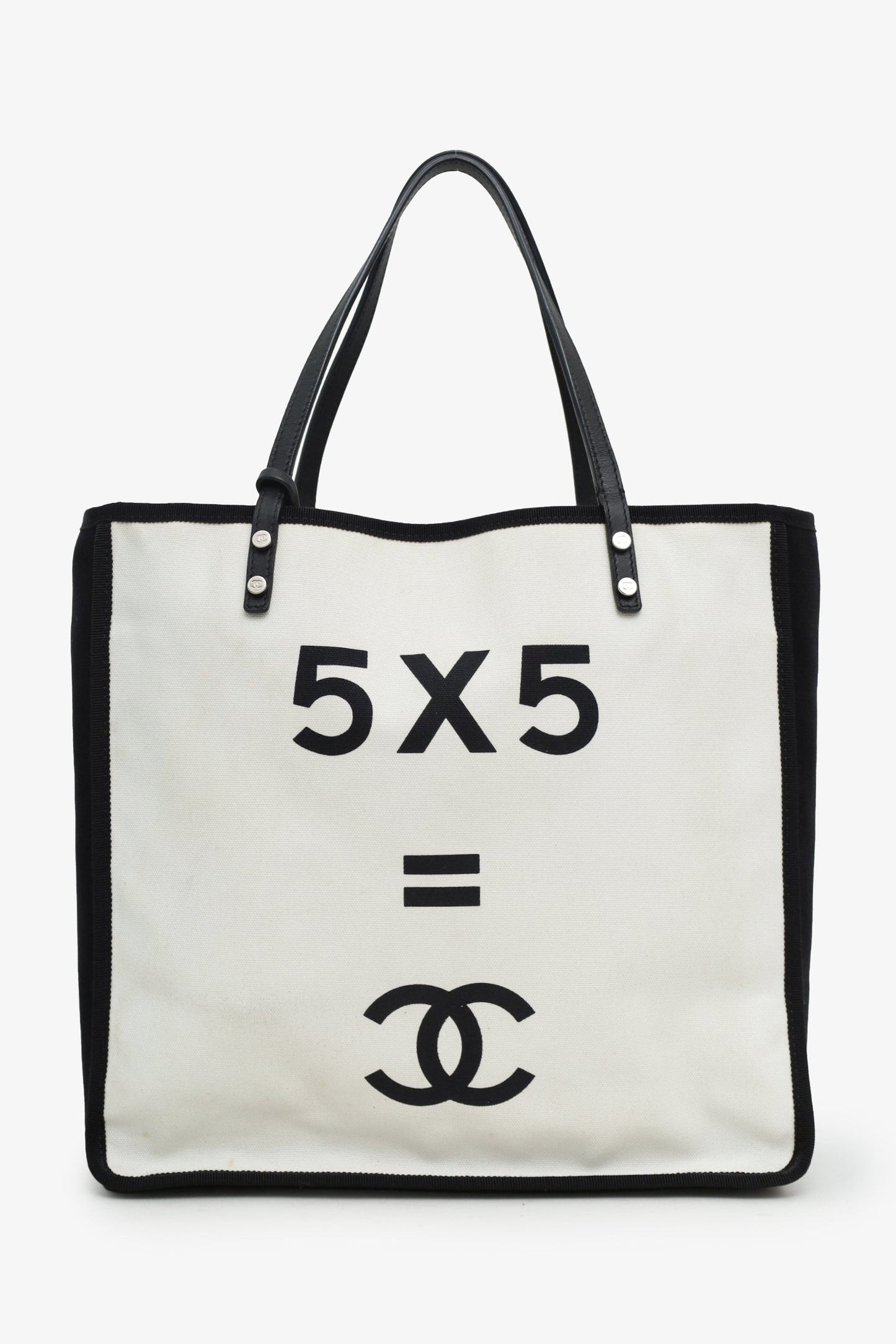 Chanel™ 2014 15 White/Black Canvas 5x5 Small Tote