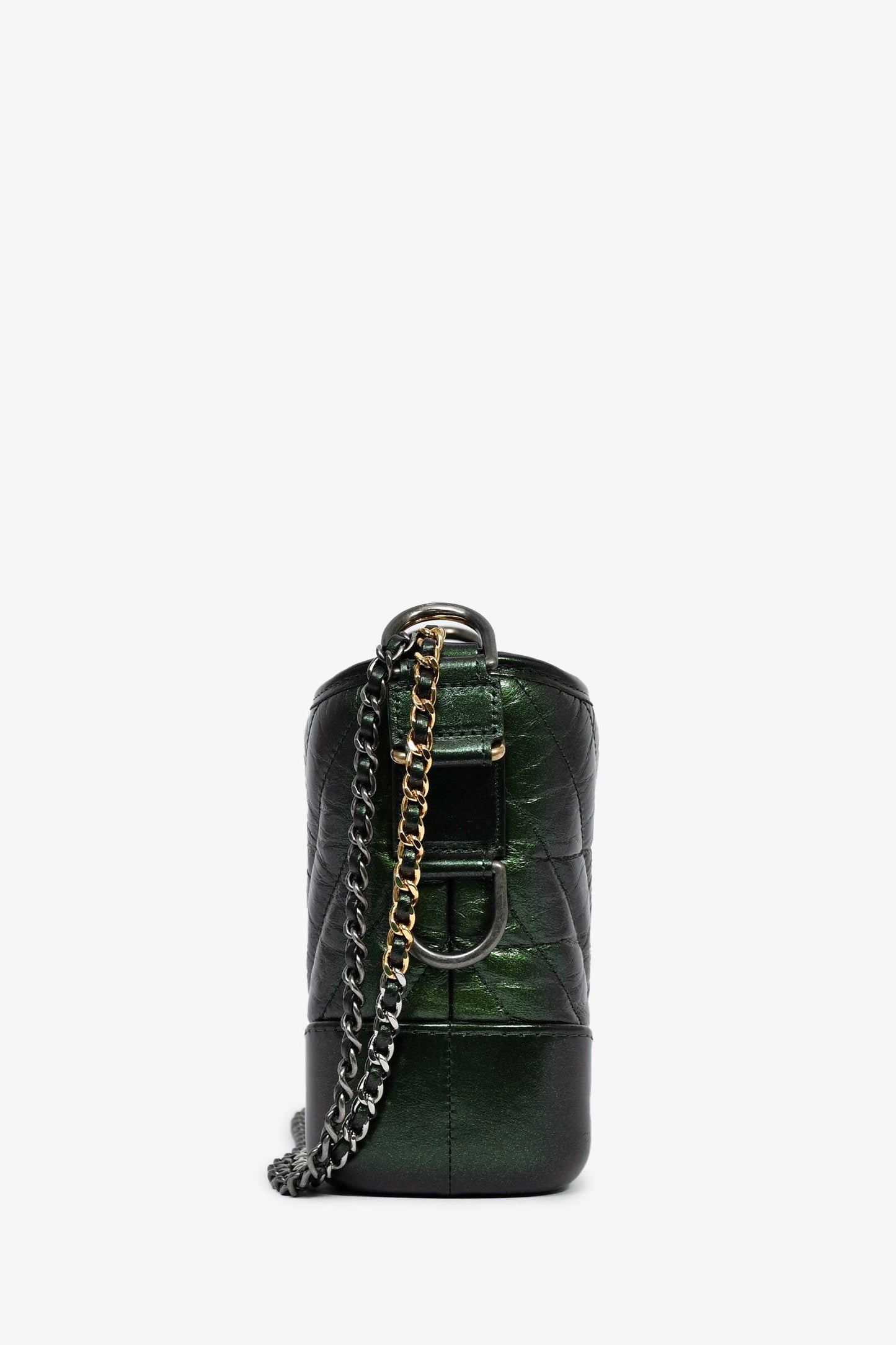 Chanel™ 2019 Limited Edition Metallic Green Aged Leather Chevron Small Gabrielle Crossbody