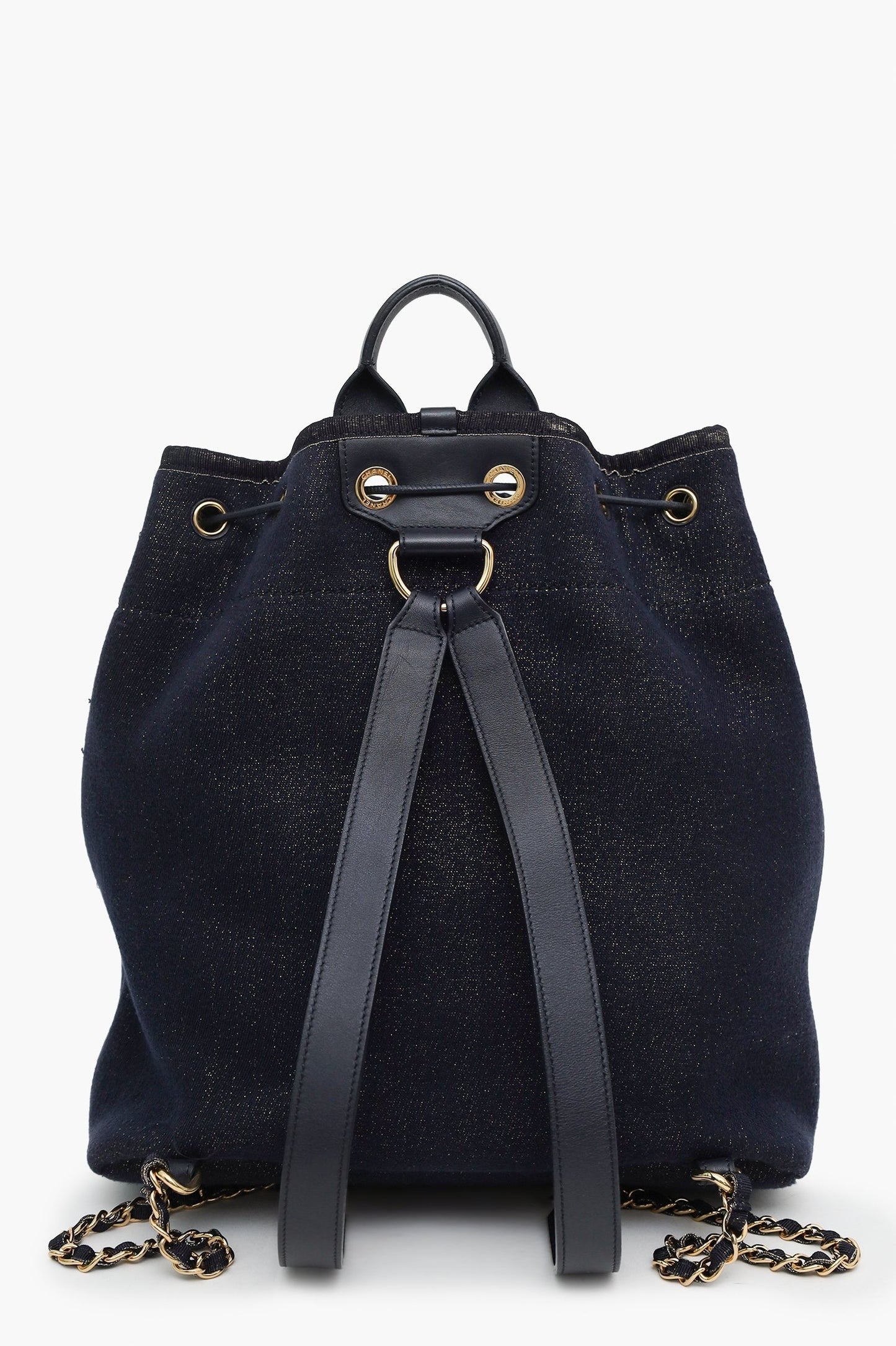 Chanel™ 2019 Blue & Metallic Canvas Deauville Backpack