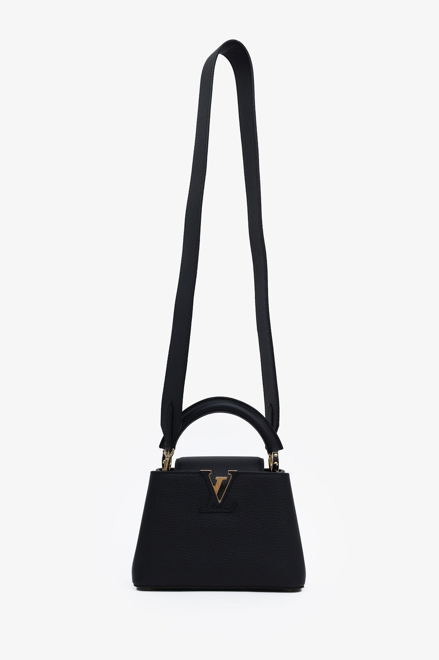 Louis Vuitton Black Leather Mini Capucines With Strap