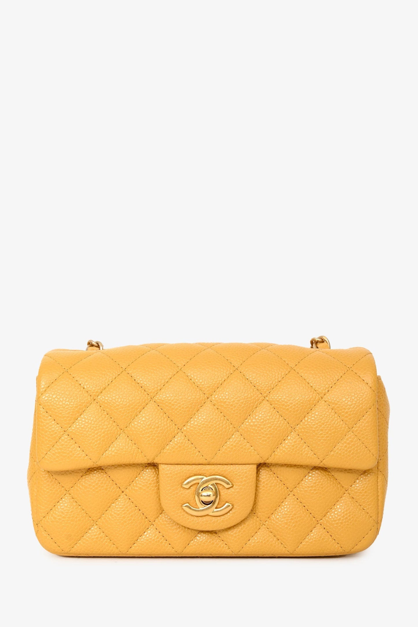 Chanel™ 2015 16 Yellow Caviar Mini Rectangular Classic Single Flap GHW