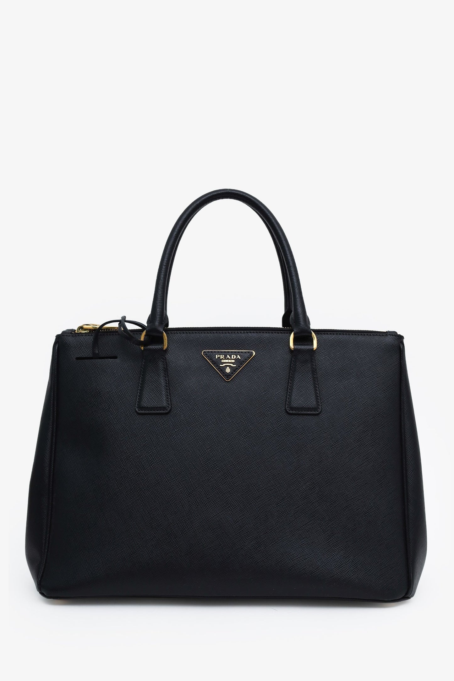 Prada Black Saffiano Leather Medium Double Zip Galleria Tote With Strap