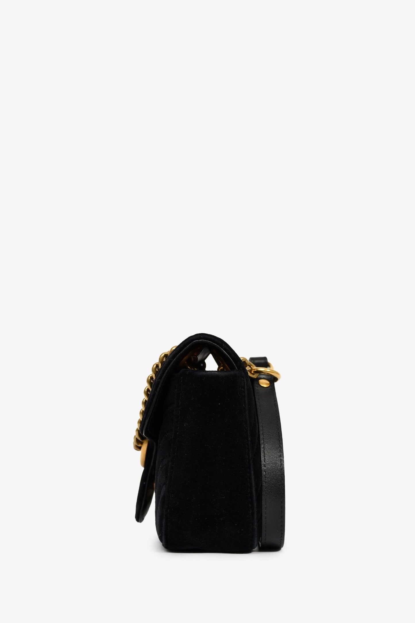 Gucci Black Velvet 'GG Marmont' Small Shoulder Bag