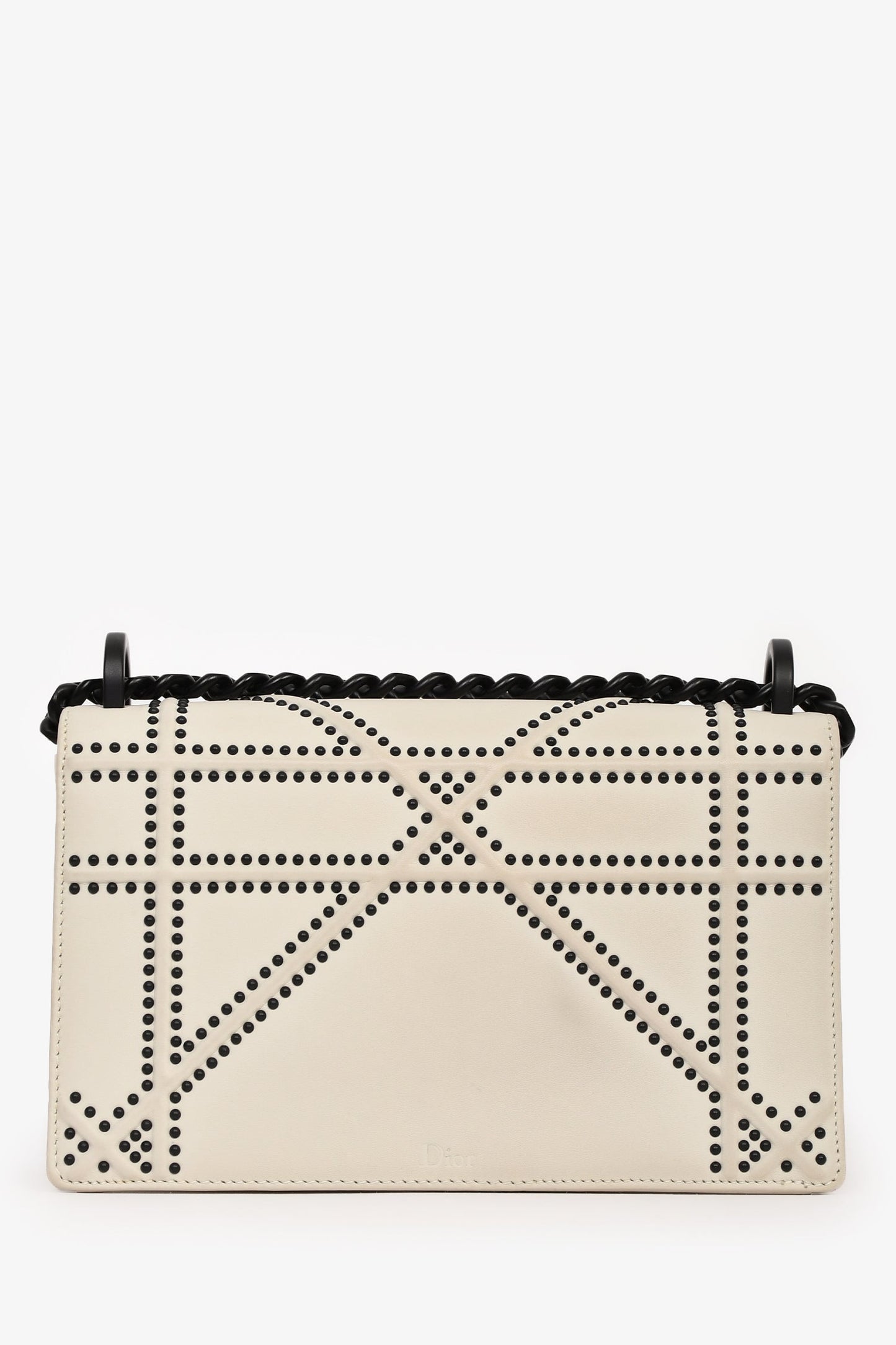 Christian Dior 2018 Cream/Black Leather Studded 'Diorama' Shoulder Bag