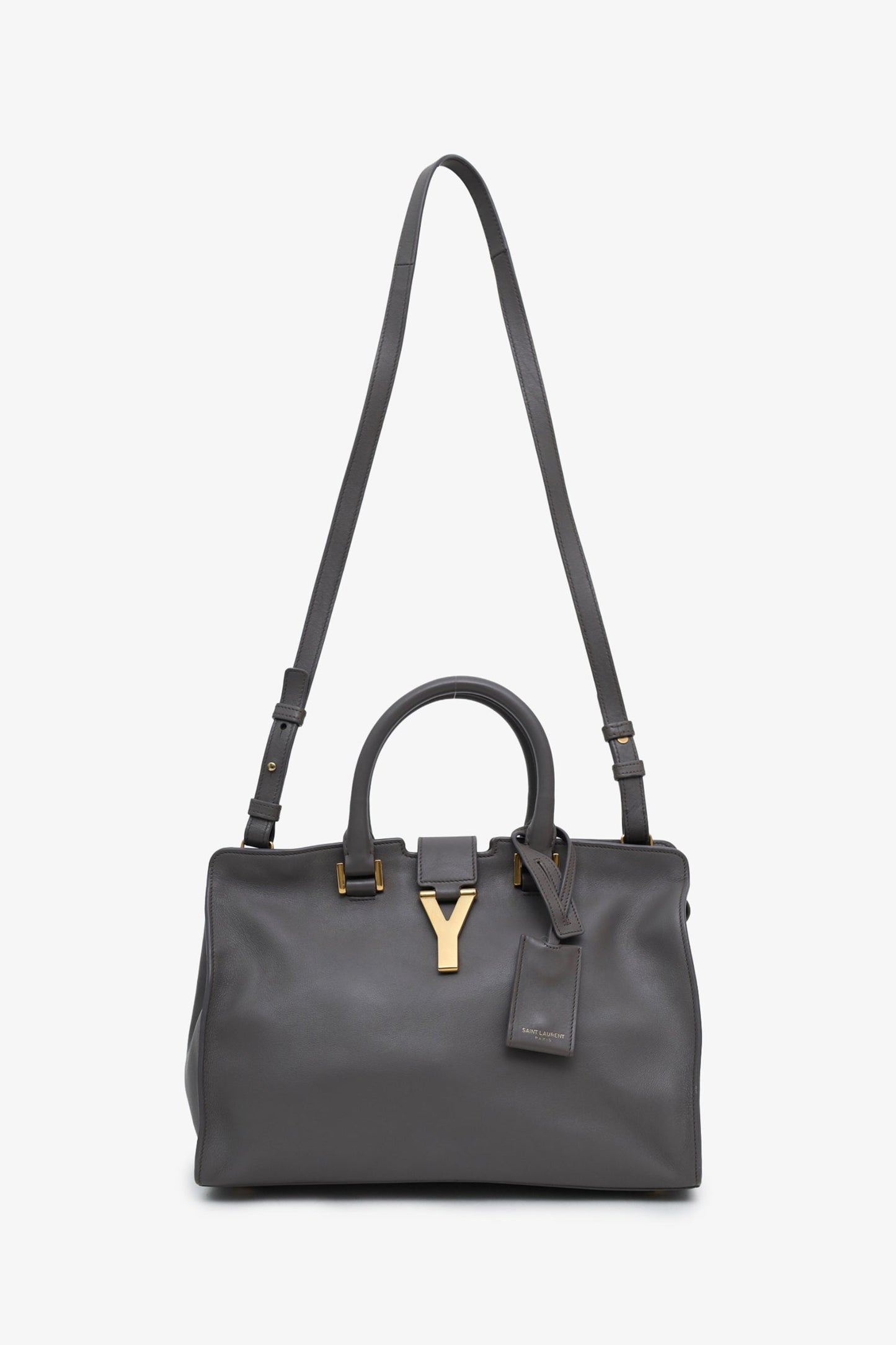 Saint Laurent Grey Leather Medium Cabas ChYc Bag With Strap