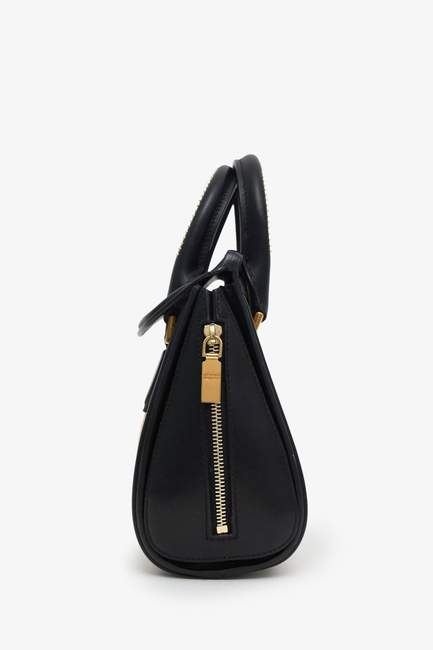 Alexander McQueen Black Leather Mini Studded Heroine Bag with Strap