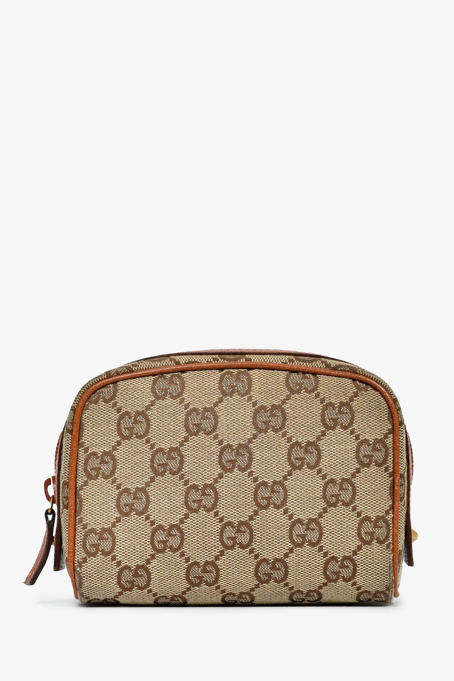 Gucci Tan Monogram Canvas Leather Mini Cosmetic Pouch