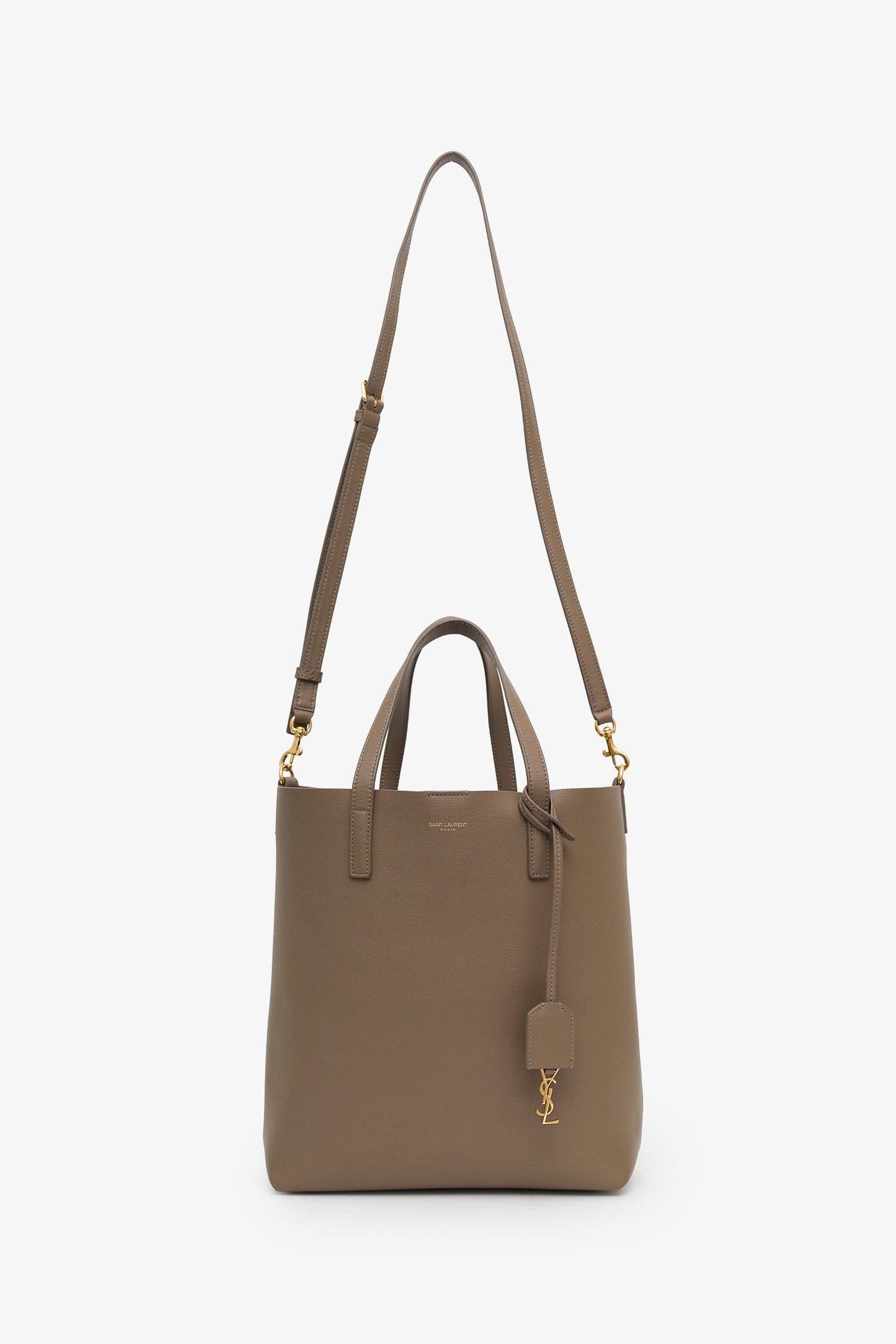 Saint Laurent Taupe Leather Shopping Toy Tote With Strap