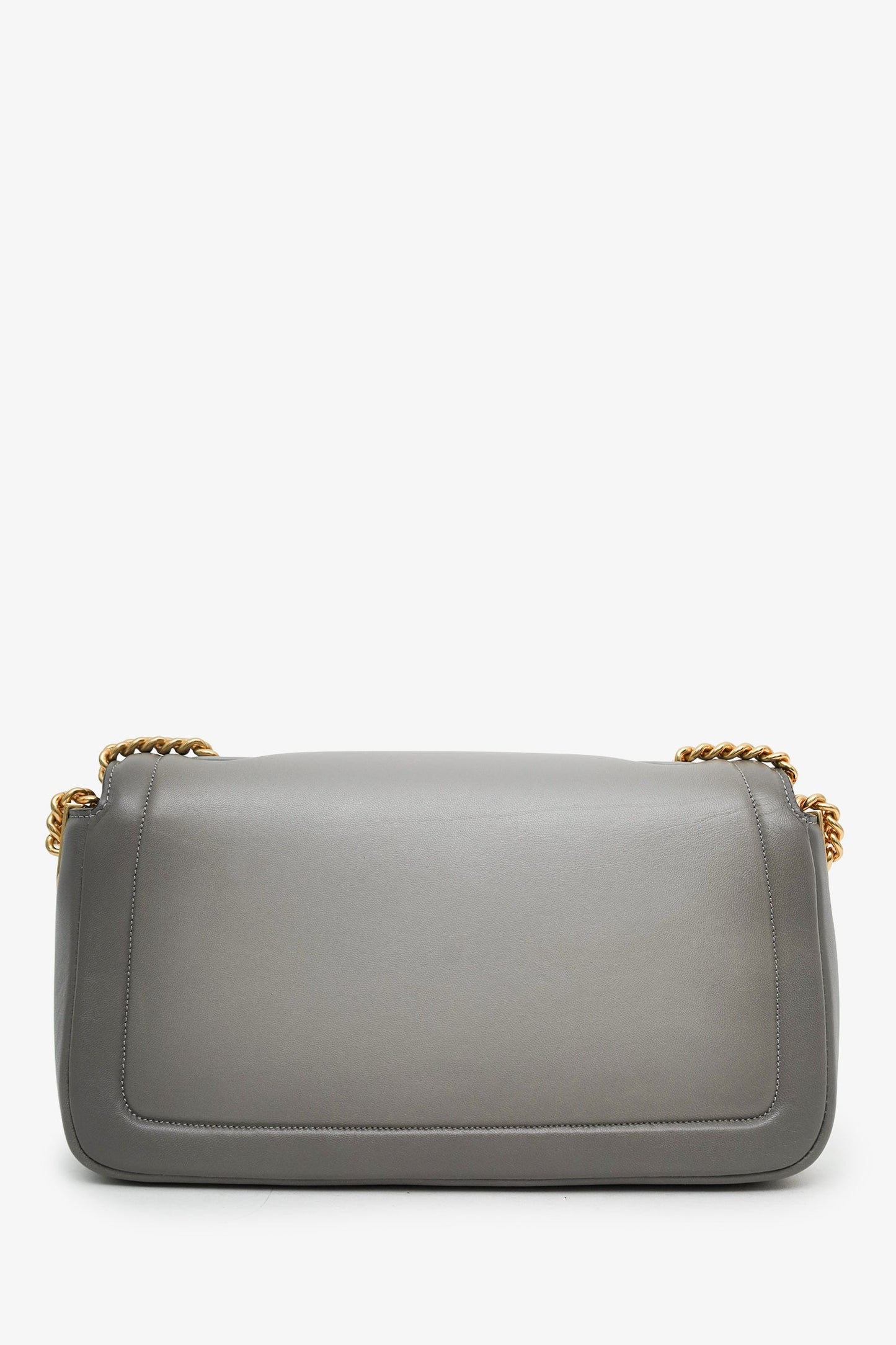Fendi Grey Leather Baguette Chain Midi Shoulder Bag GHW