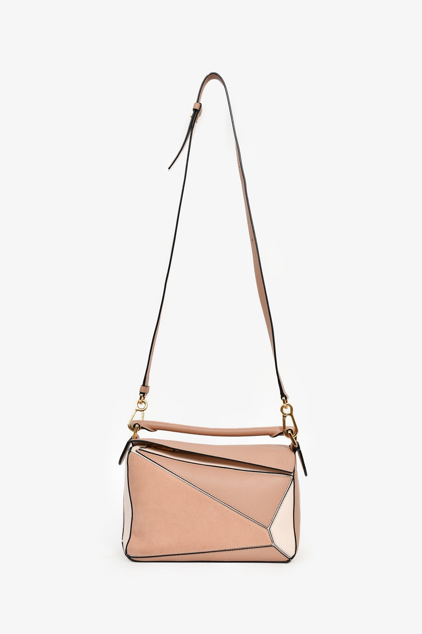 Loewe Light Pink Suede Leather Small Puzzle Bag with Strap