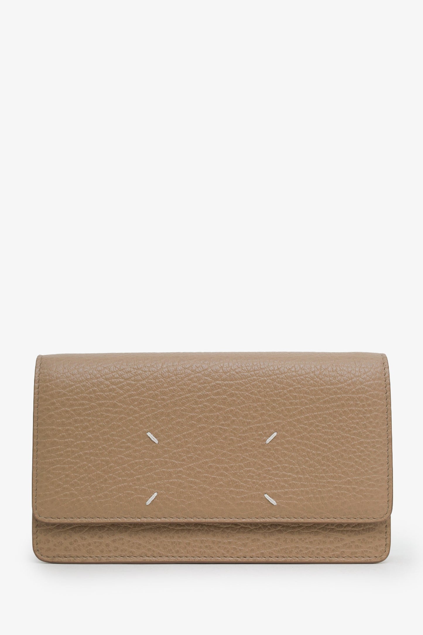 Maison Margiela Beige Grained Four Stitches Leather Wallet On Chain