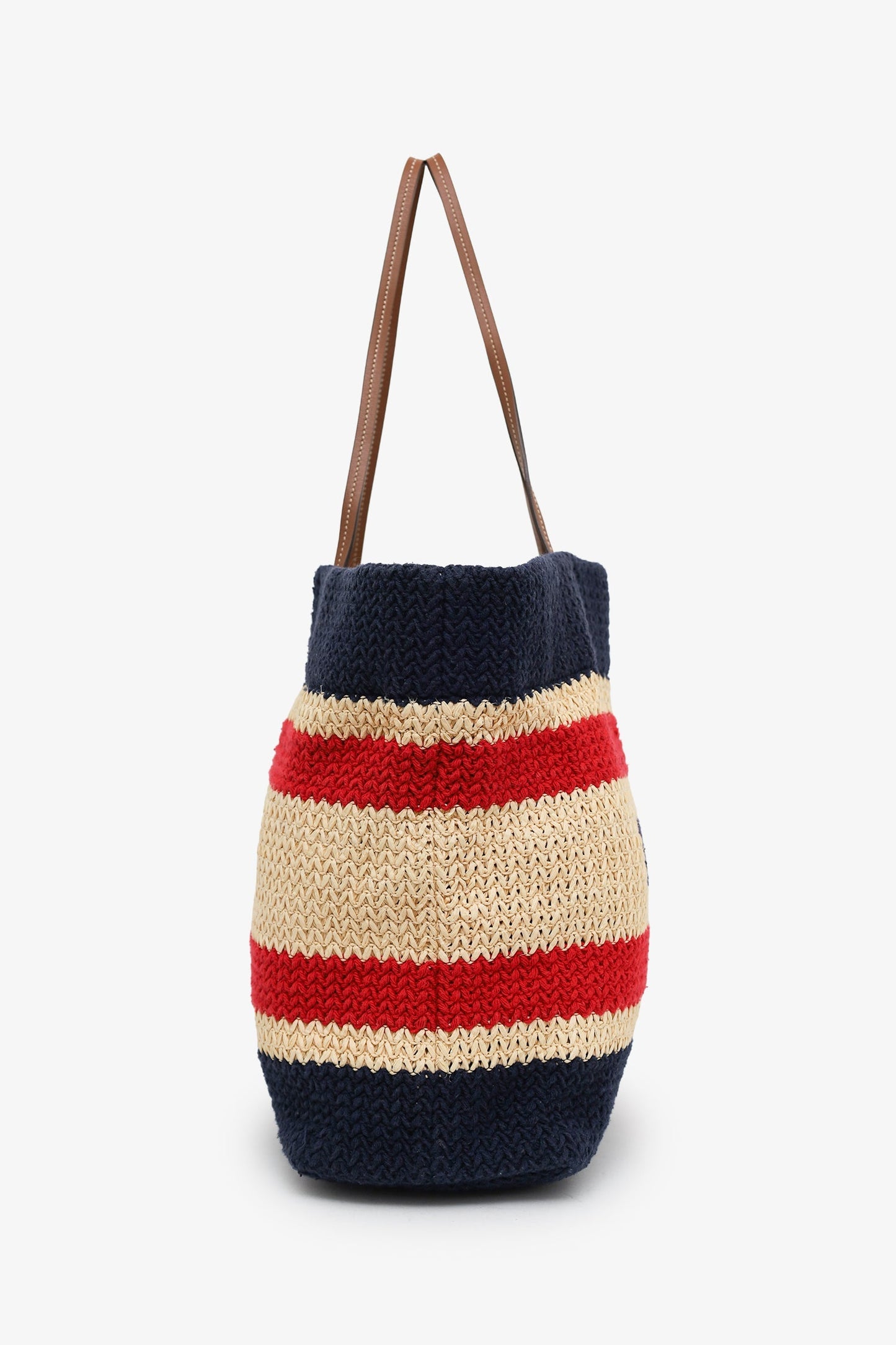 Miu Miu Canvas Knit Stripe Woven Logo-Print Tote Bag