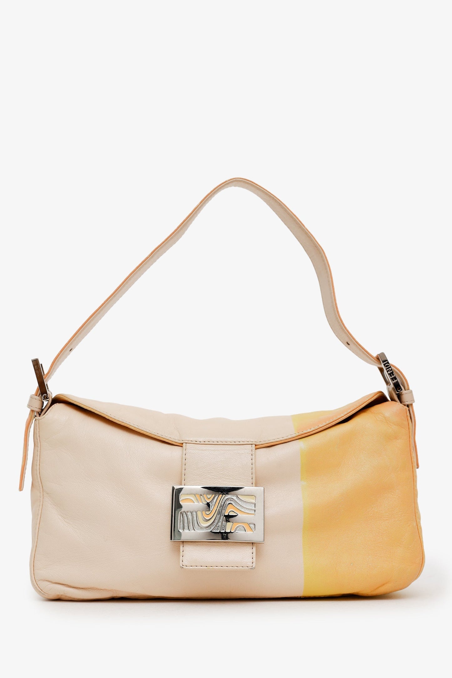 Fendi Pink/Yellow Colourblock Leather Baguette Shoulder Bag