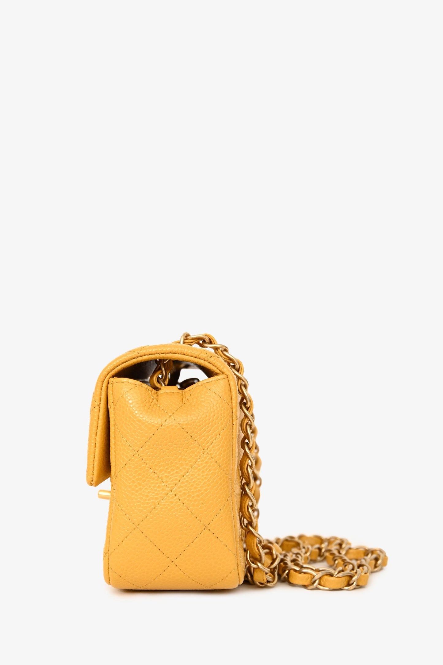 Chanel™ 2015 16 Yellow Caviar Mini Rectangular Classic Single Flap GHW