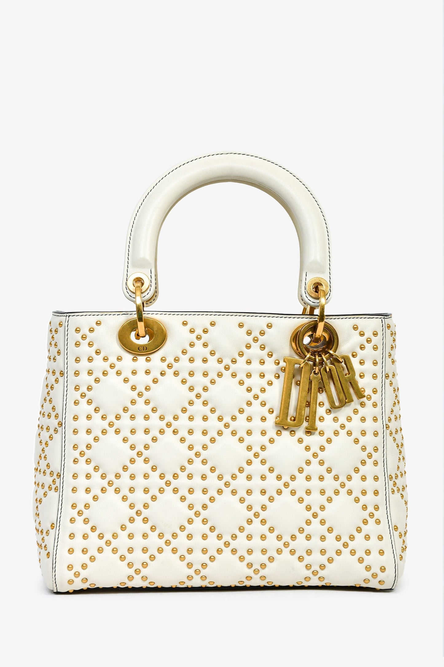Christian Dior 2018 Cream Leather Medium Studded Supple Lady Dior Bag