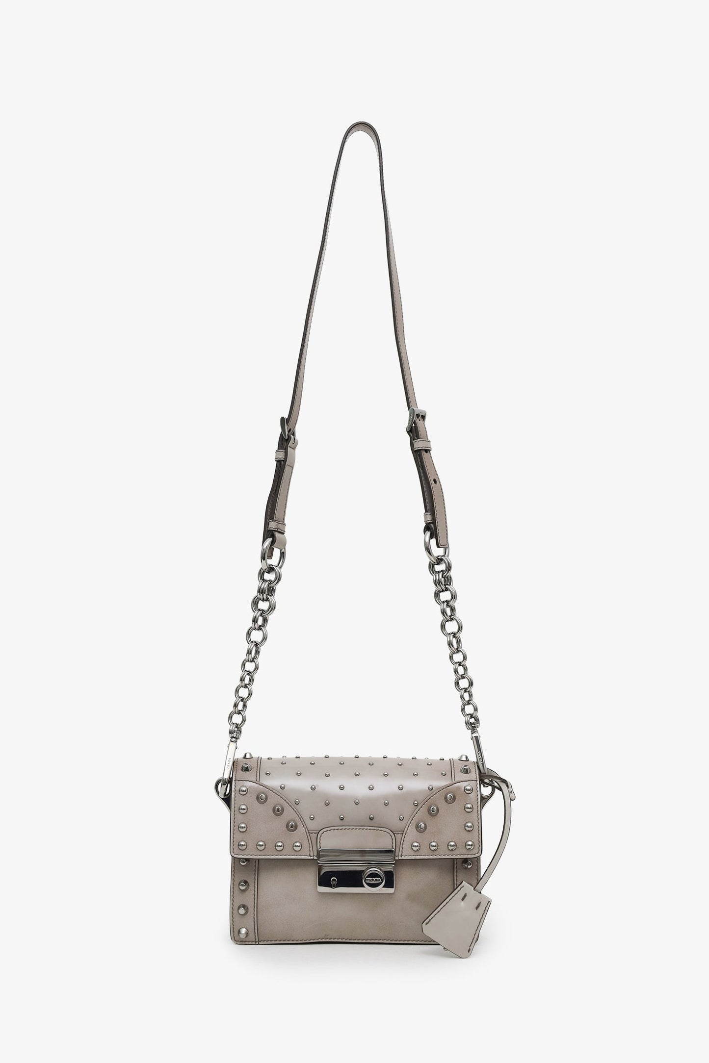 Prada Grey Spazzolato Studded Mini Sound Bag