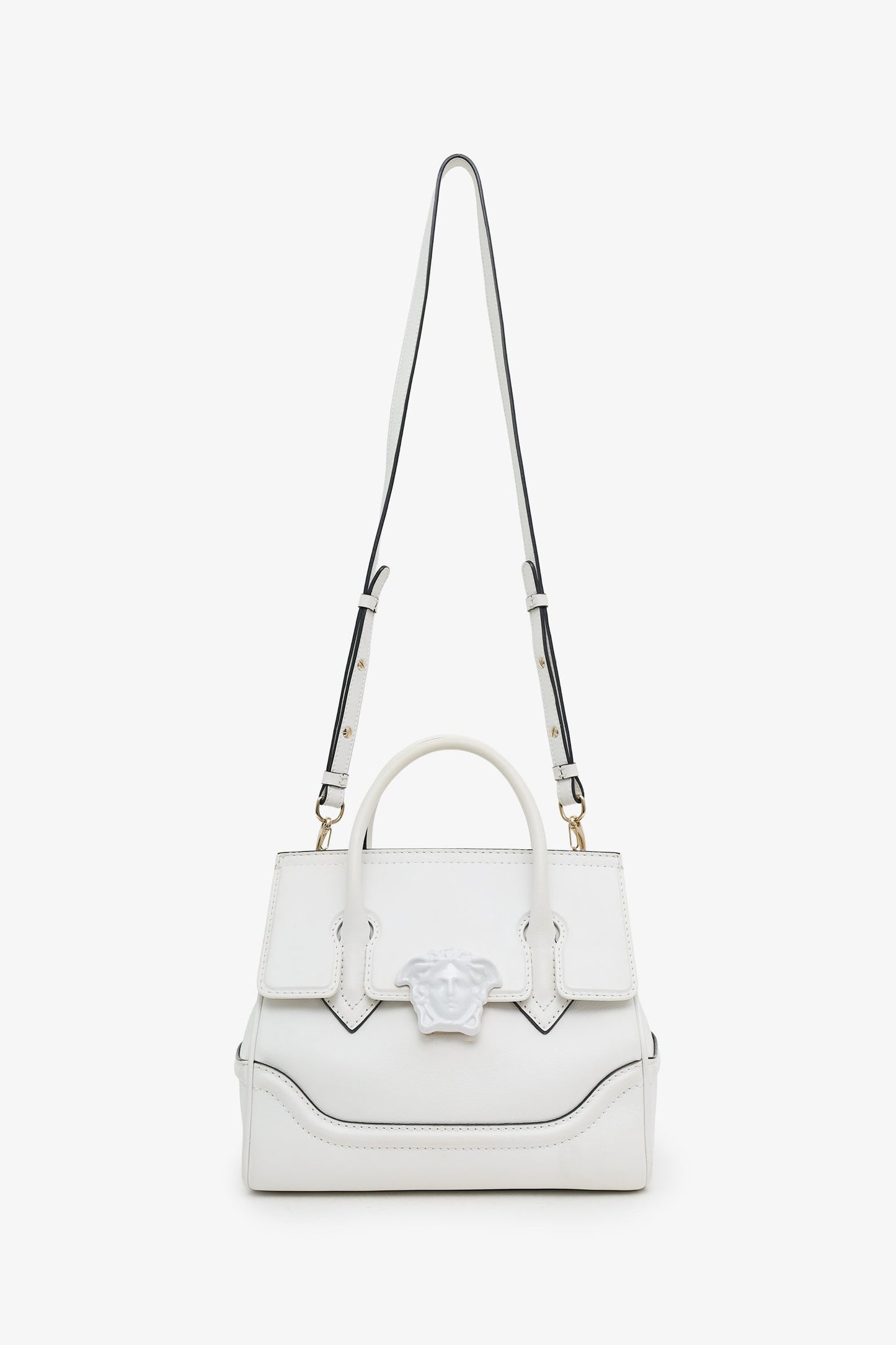 Versace White Leather Palazzo Empire Medusa Top Handle Purse with Strap